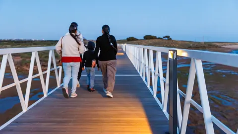 Schréder solar lighting bollards enable visitors to enjoy the stunning landscape in Ribeira de Alcantarilha after dark while preserving the fauna and flora